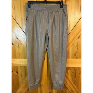 C by One Women Faux Leather Pull On Stretch Jogger Pants Size Large (0446)